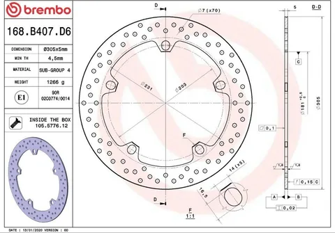 Disco de freno Brembo fijo Serie Oro