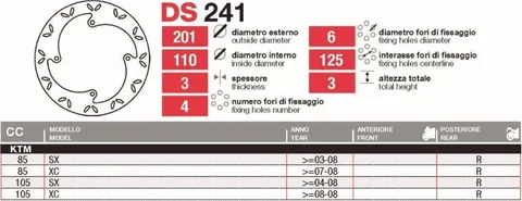 Discos de freno tras KTM 85-105 SX-XC - DS241