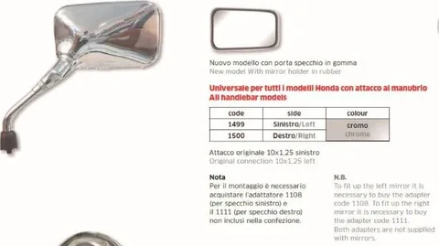 Espejo univ. cromado Honda todos modelos drch.