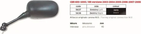 Espejo Honda CBR 600-100RR 03-08 izdo negro