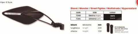 Espejo izdo Viper N.8STYLE negro (230mm)